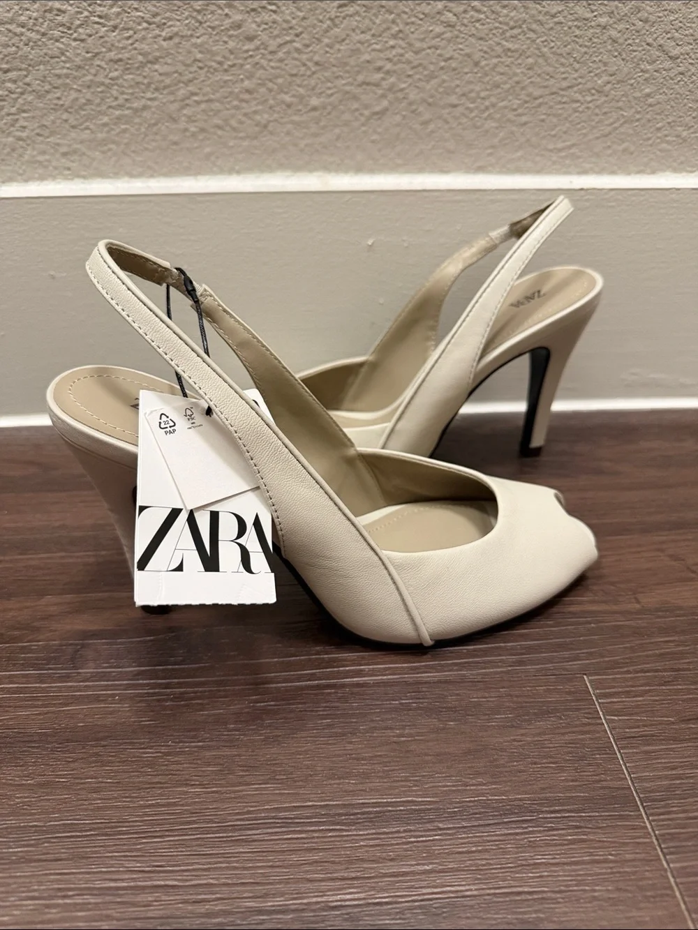 Zara Cream Peep-Toe Slingback Heels